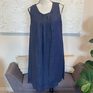 Rosemarine Womens Navy Blue Linen Sleeveless Dress Crocket Trim Italy Sz L NWT